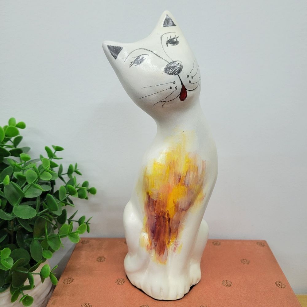 Long Neck Vintage Whimsical Cat Statue Figurine - Picture 12 of 12